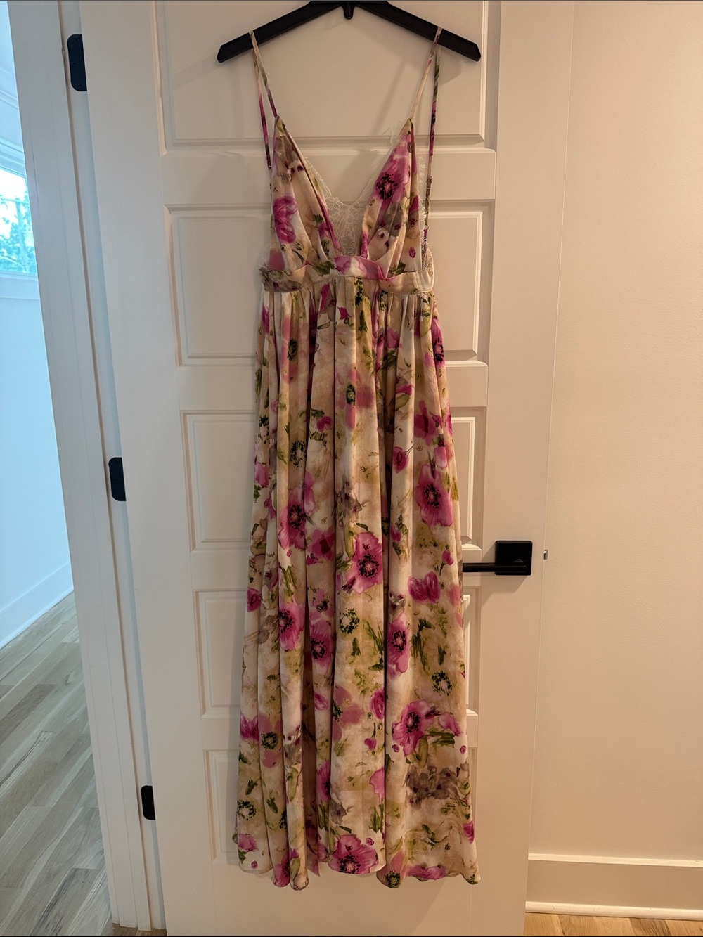 VICI - Floral Pink Maxi Slip Dress with Lace Trim XS